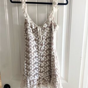 MAJORELLE Floral Lace Baby Doll top in Cream and White
